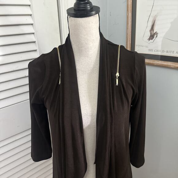 Chicos Travelers 0 Jacket Womens Small Brown Zipper Detail Open Slinky Travel - Picture 3 of 10